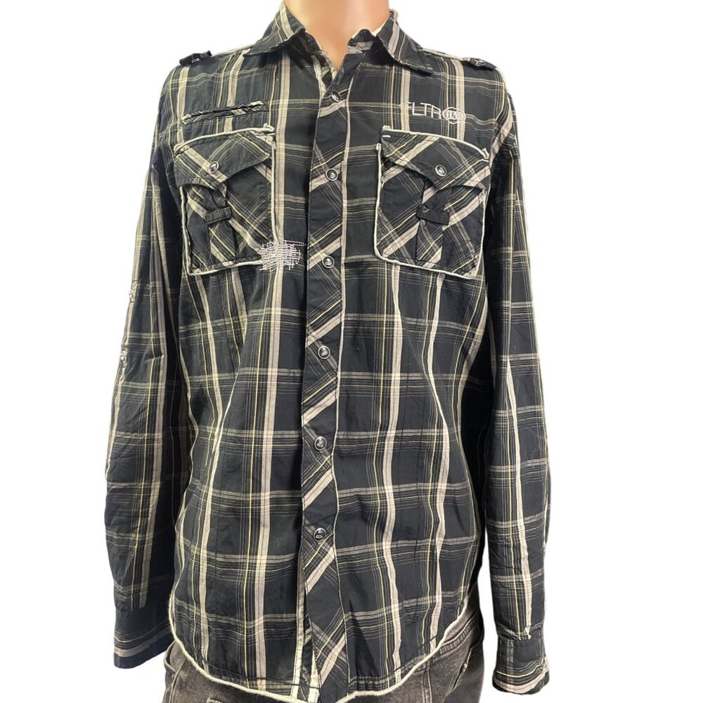 FLTR Men's Black & Gray Button Up, Long Sleeve Size S SKU 2196